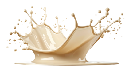 A crown-shaped splash of creamy beige liquid, dynamic and isolated on a black background