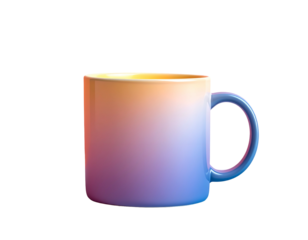 Ceramic mug with gradient of orange, yellow, and blue