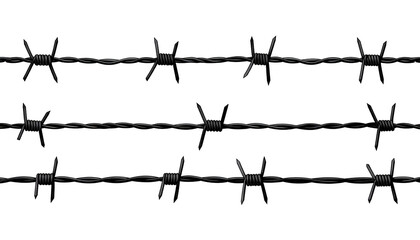 Three parallel lines of metallic, spiky barriers against a deep black background