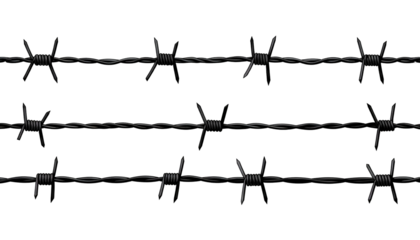 Three parallel lines of metallic, spiky barriers against a deep black background