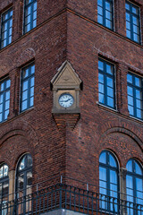 Building with typical Danish architecture located in the old town of Copenhagen, Denmark.