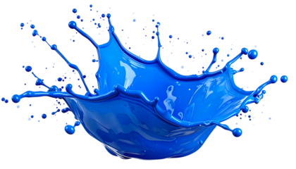 Vivid, glossy blue paint splash erupts from a central point against a black background