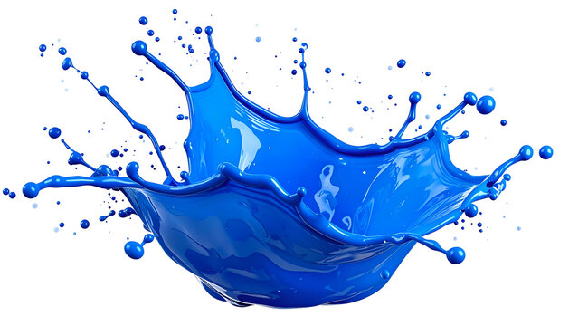 Vivid, glossy blue paint splash erupts from a central point against a black background