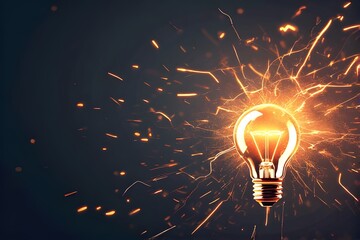 Innovative light bulb with sparks representing creativity and inspiration