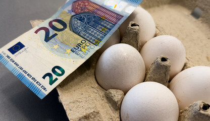 Money and egg, cut out on white background