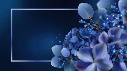 Elegant Blue Floral Arrangement with Soft Petals and Shimmering Accents on a Dark Background