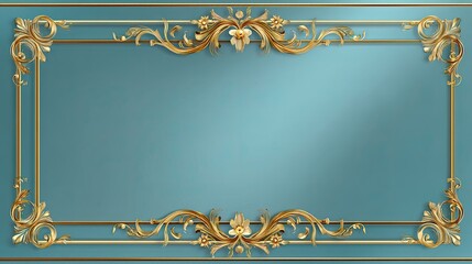 Elegant Gold Floral Frame on Soft Blue Background Suitable for Invitations or Decorative Designs