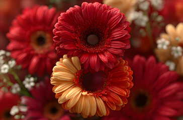 The figure is eight made of red and orange gerber against a white background. Women's Day. Mother's Day