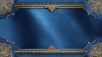Elegant Blue Background with Ornate Gold Frame Design for Art and Decoration Projects
