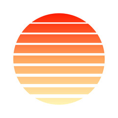 Vintage colorful sunset. Striped gradient sunrise badge in 80s and 90s style. Sun and ocean view, summer vibes, surfing. Design element for print, logo or t-shirt. Vector illustration