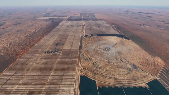 Top aerial view of CT MSR Tower at Solar Park in Dubai. United Arab Emirates