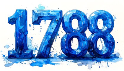 Digit rendering with a year in bright indigo. The numerical graphic has a watercolor effect and splashes over a white background