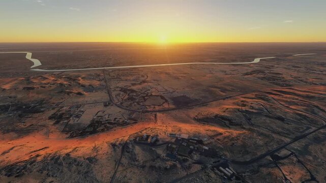 Sunset aerial drone view of Tabuk. Saudi Arabia