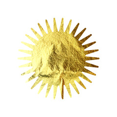 Golden star, sunburst symbol. Shiny gold foil. Vintage sunbeam symbol. Shopping labels, sale sticker, quality mark. Modern art. Wedding, greeting card decoration elements. Vector illustration