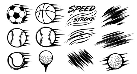 Collection of Sports Balls and Speed Strokes Graphics.