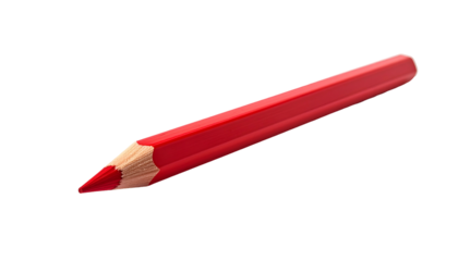 A solitary red, sharpened writing implement floats against a stark black background