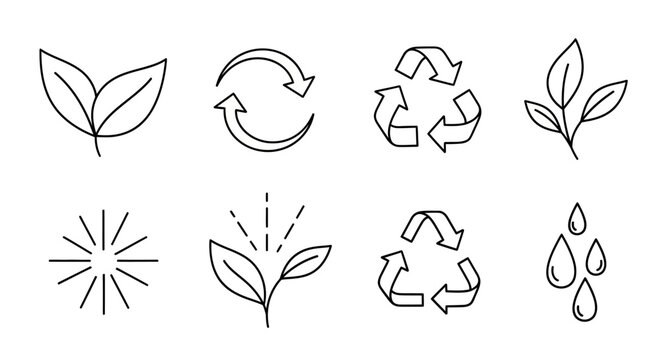 Eco-friendly line art icons for nature and recycling.
