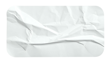 A rectangular, rounded-corner white paper shape with heavy creasing and shadows
