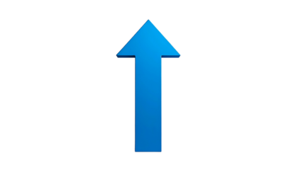 A vivid blue arrow pointing upwards against a stark black background
