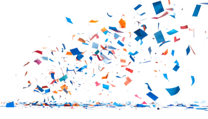 A cloud of colorful paper fragments, with a transparent background, appears to be floating