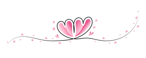 Elegant Pink Heart Flourish with Decorative Swirl Line and Hand Drawn Accents on White Background
