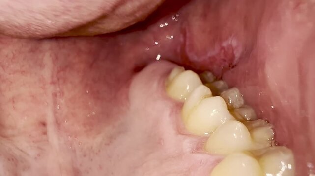 Close-up view of canker sore inside mouth