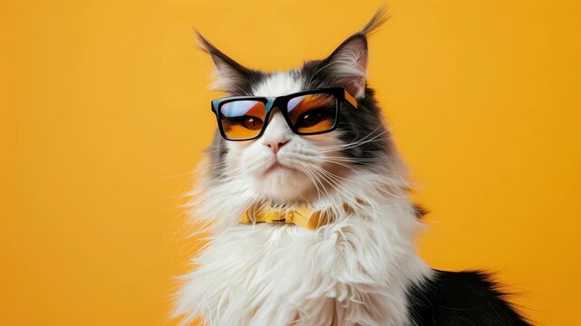 Cool Cat with Shades: This feline radiates effortless coolness, sporting trendy sunglasses and a stylish collar. Posing confidently against a vibrant backdrop.