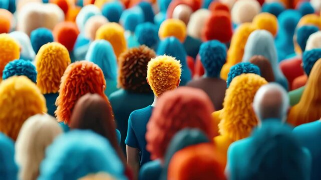 Diversity in Unison: A sea of colorful, anonymous individuals, unified in their differences, showcases a powerful message of inclusion, togetherness, and harmony.