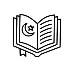 Holy Quran Book with Crescent Moon Line Art