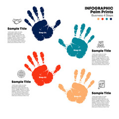 Vector infographic with palm print shape, 4-part presentation template. 4-step infographic, editable vector.