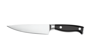 A sleek, high-quality chef's knife with a black handle, Perfect for culinary professionals and home cooks alike.