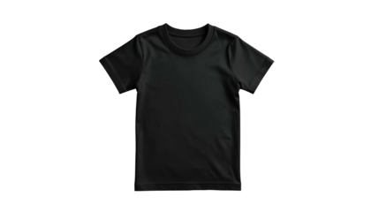 Plain black short-sleeved t-shirt, centered on a black background