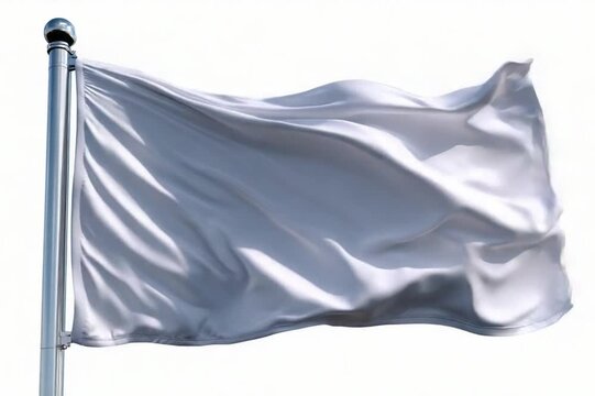 White Flag in the Wind: A pristine white flag billows gracefully in the breeze, symbolizing surrender, peace, or truce, captured with exquisite detail.