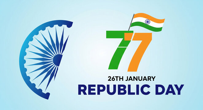 77th Republic Day India Design with Ashoka Chakra and Tricolor Elements