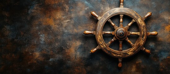 Obraz premium Antique Wooden Ship's Wheel on Dark Background