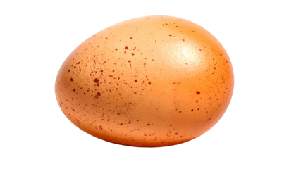 Close-up studio shot of an intact brown egg with speckled shell, isolated on black