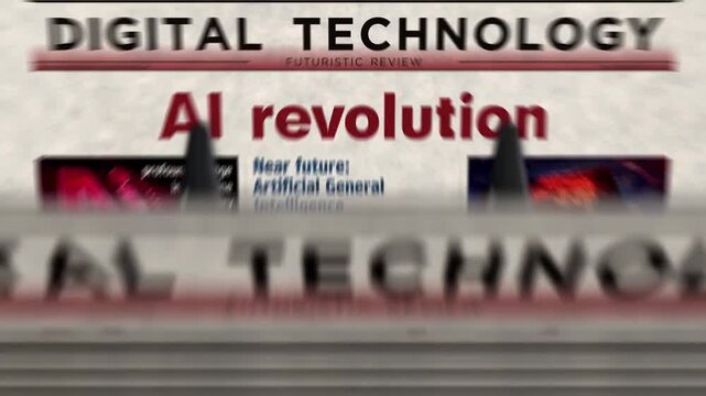 AI revolution and artificial intelligence technology newspaper printing press