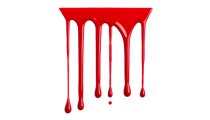 Red liquid, resembling paint or blood, drips down against a stark black background