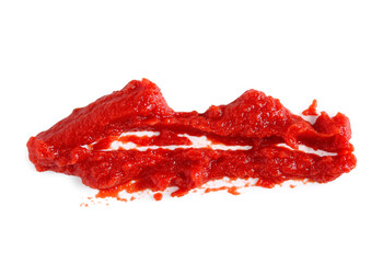 Fototapeta premium Smear of fresh tomato paste on white background
