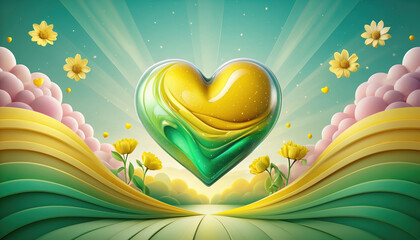 Walentynkowe serce w kolorach ż&oacute;łtego i zielonego jako symbol miłości oraz dnia zakochanych.