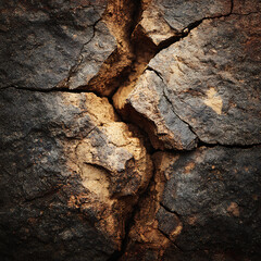 Dramatic Cracked Earth and Rock Texture with Deep Fissures in Brown and Gray Tones Close-Up Detail