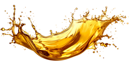 Golden liquid, splash, burst, vibrant, illuminated, against a black background