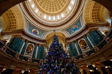 Interior of the Wisconsin State Capitol Building during the Christmas Season