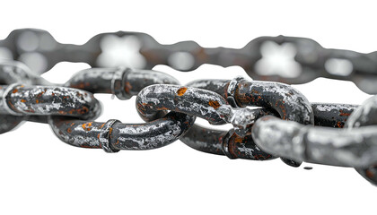 Close-up of a weathered metal chain with rust and selective focus against a black backdrop