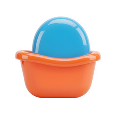 Blue Egg in Orange Plastic Container.