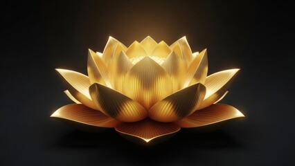 Glowing Golden Lotus Flower on Black Background Luxury Zen and Spiritual Concept
