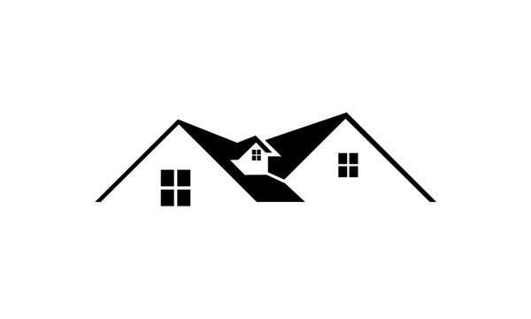 Minimalist black and white house roofline silhouette design.