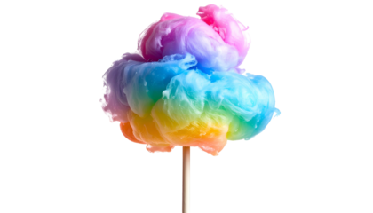 Close-up of colorful spun sugar on a stick against a black background
