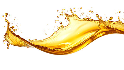 Golden liquid, splash, arching wave with droplet details, on black background