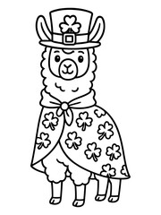 Fototapeta premium Lucky Llama's Festive Flair: A whimsical illustration of a llama adorned in traditional St. Patrick's Day attire, radiating joy and festive spirit.